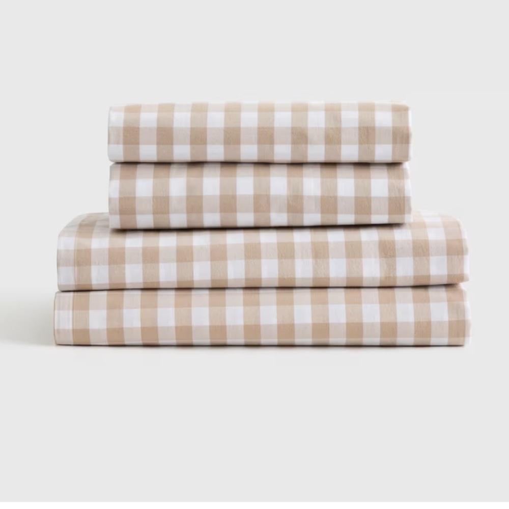 Quince Organic Cotton Percale Gingham Sheet Set